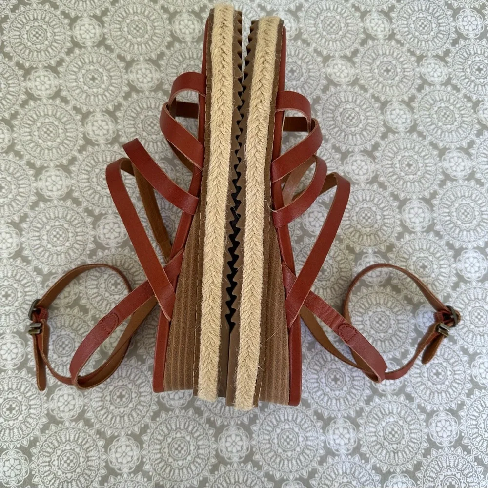 Lucky Brand Nemelli strappy gladiator wedge sandals espadrille leather